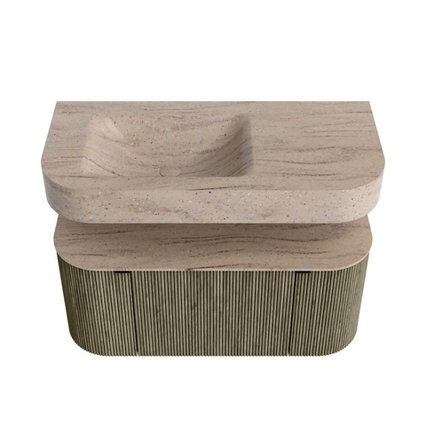 MONDIAZ THOR-DLUX 100cm meuble de salle de bains arrondi gauche + droite couleur Shadow avec 1 tiroir et 2 portes. Vasque suspendue CLOUD gauche sans trou de robinet couleur Saba. SW1467637