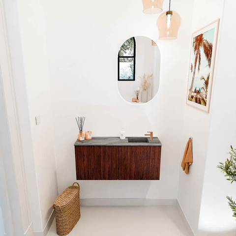 Mondiaz JOYA-DLUX 90cm toiletmeubel - kleur Ruby - Wastafel FAYE positie Rechts 1 kraangat kleur Sombra. SW1425678