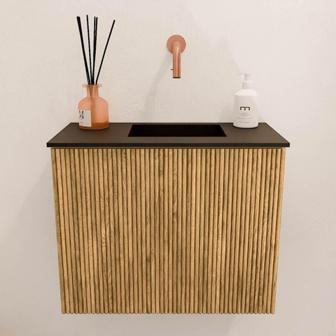 Mondiaz JOYA 50cm meuble de salle de bains - couleur Oak - Vasque FAYE position Droite Sans trou de robinet couleur Urban SW1421153