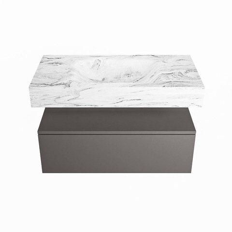 Mondiaz ALAN-DLUX Ensemble de meuble - 90cm - meuble Dark grey mat - 1 tiroir - Lavabo Cloud Glace suspendu - vasque Centre - 0 trous de robinet SW805860