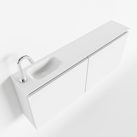 MONDIAZ TURE Toiletmeubel 120x23x50cm met 1 kraangaten 2 deuren talc mat Wastafel Eden links Solid Surface Wit SW474886