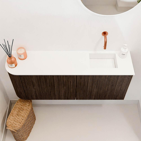 Mondiaz JOYA 101.6cm meuble de toilette - arrondi gauche couleur Walnut - Vasque FAYE position Droite Sans trou de robinet couleur Talc SW1421296
