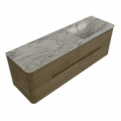 Mondiaz CIRO-DLUX Badkamermeubelset - 150x45x50cm - Solid surface wastafel Glace - 1 wasbak Rechts - zonder kraangaten - 4 lades - Dusk SW1532997