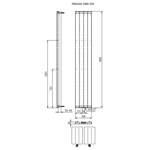 Plieger Perugia radiateur design vertical raccordement central 1806x304mm 535W blanc SW87032