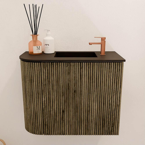 Mondiaz JOYA 51.6cm meuble de toilette - arrondi gauche couleur Dusk - Vasque FAYE position Droite 1 trou de robinet couleur Urban SW1421670