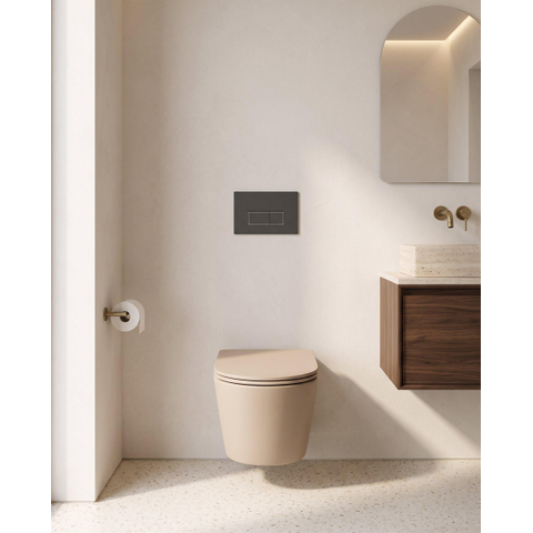 QeramiQ Dely Toiletset - 36.3x51.7cm - Geberit UP720 inbouwreservoir - rimless - diepspoel - zitting - softclose - bedieningsplaat mat antraciet - rechthoekige knoppen - mat beige SW1426545