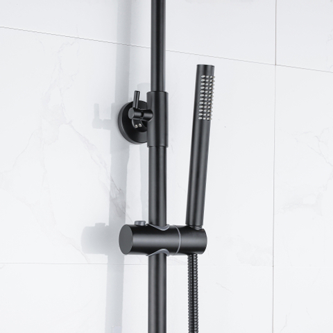 Fortifura Calvi Regendoucheset - thermostatisch - 25cm hoofddouche - metalen slang - staafhanddouche - mat zwart SW377841