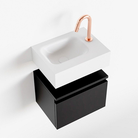 MONDIAZ ANDOR Toiletmeubel 40x30x30cm met 1 kraangaten 1 lades urban mat Wastafel Lex links Solid Surface Wit SW473939