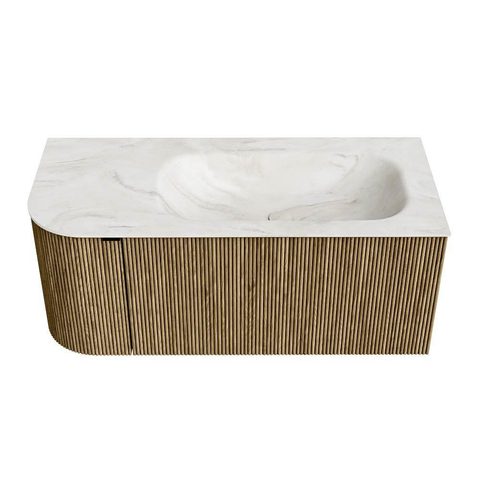 Mondiaz KURVE-DLUX Badkamermeubelset - 105x46x40cm - 1 lade - 1 deur - wastafel solid surface - rechts - 1 kraangat - Dusk SW1415011