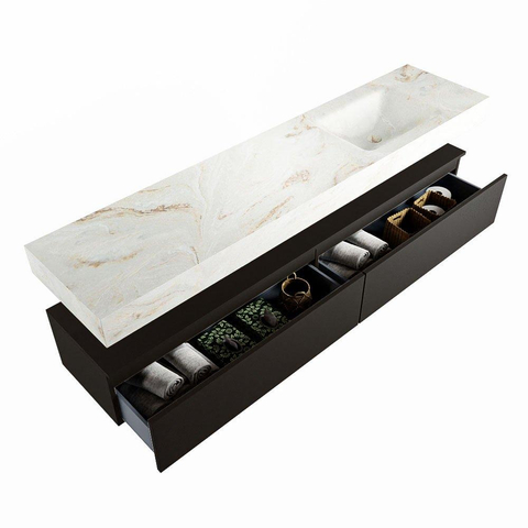 Mondiaz ALAN-DLUX Ensemble de meuble - 200cm - meuble Urban mat - 2 tiroirs - Lavabo Cloud Frappe suspendu - vasque Droite - 0 trous de robinet SW804675