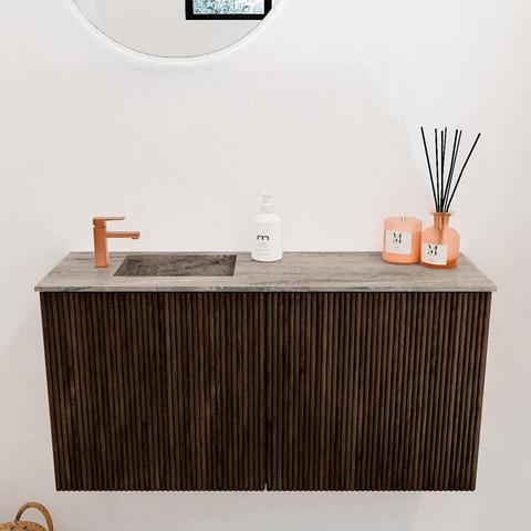 Mondiaz JOYA-DLUX 80cm toiletmeubel - kleur Walnut - Wastafel FAYE positie Links 1 kraangat kleur Oza. SW1424556