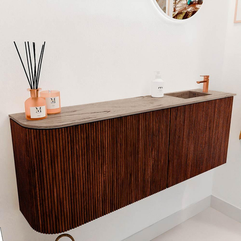 Mondiaz JOYA-DLUX 111.6cm toiletmeubel - ronding links kleur Ruby - Wastafel FAYE positie Rechts 1 kraangat kleur Arena. SW1425311