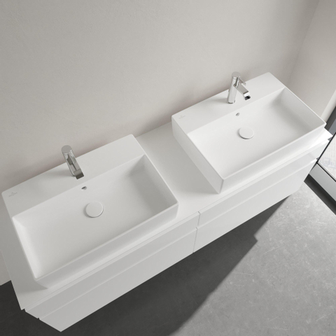 Villeroy & Boch memento 2.0 opzetwastafel - 60x42cm - met 1 kraangat - met overloop CeramicPlus - Stone White (mat wit) SW209587