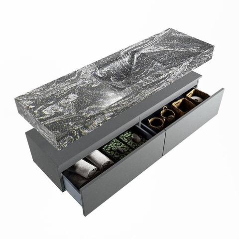 Mondiaz ALAN-DLUX Ensemble de meuble - 150cm - meuble Plata mat - 2 tiroirs - Lavabo Cloud Lava suspendu - vasque Centre - 1 trou de robinet SW808683