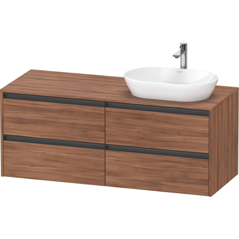 Duravit Ketho.2 Wastafelonderbouwkast - inclusief consoleplaat - met 4 laden - voor waskom rechts - 140x55x56.8cm - met handgrepen antraciet - noten mat SW772405