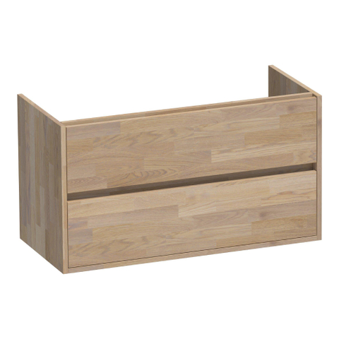 BRAUER Adore meuble sous lavabo - 100x46x55cm - 2 tiroirs à fermeture douce - sans poignée - 1 découpe pour le siphon - chêne massif - assemblage à dents de scie chêne gris SW87134