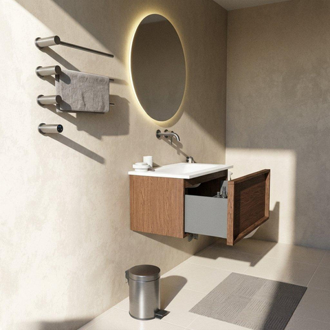 Saniclass Holz Frame Badkamermeubelset - 80x45x57.5cm - Torino solid surface wastafel wit - zonder kraangat - 1 lade - mat walnut pure (hout) SW1478653