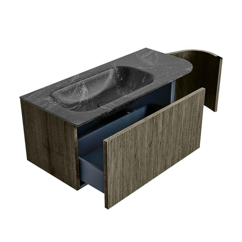 Mondiaz KURVE-DLUX Ensemble de meuble de salle de bains - 105x46x40cm - 1 tiroir - 1 porte - lavabo solid surface - gauche - sans trou de robinet - Shadow SW1414643