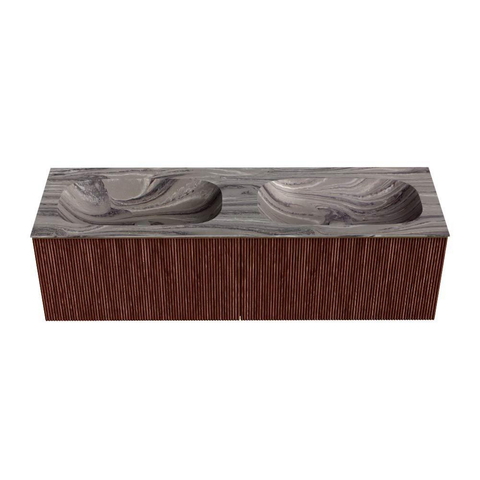 MONDIAZ KURVE-DLUX 150cm badmeubel kleur Ruby met 2 lades en 0 deuren. Wastafel STOR SMALL Dubbel zonder kraangat Sombra. SW1434006