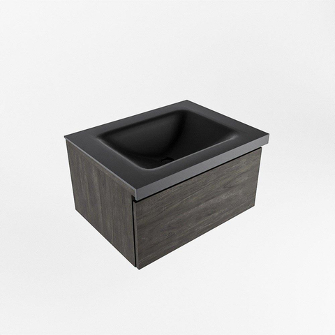 Mondiaz BUKLA Ensemble de meuble - 60x45x34cm - 0 trous de robinet - lavabo centré - solid surface - Urban - sans poignée - 1 tiroir - Mélamine - Marron foncé SW704916