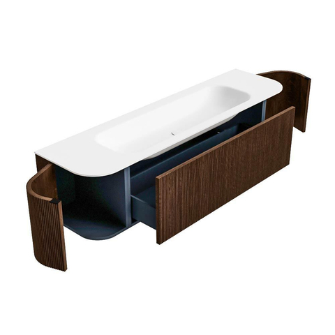 MONDIAZ KURVE Meuble de salle de bains 170 cm avec module 25 Len R couleur Walnut avec 1 tiroir et 2 portes. Lavabo BIG LARGE centré 1 trou de robinet Talc. SW1138310