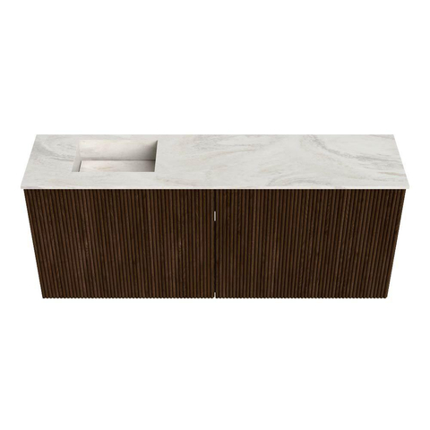 Mondiaz JOYA-DLUX 100cm toiletmeubel - kleur Walnut - Wastafel FAYE positie Links 1 kraangat kleur Ostra. SW1422644
