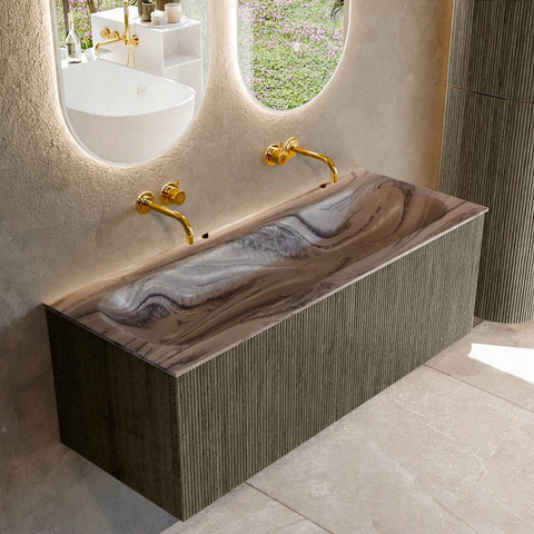 MONDIAZ KURVE-DLUX Meuble de salle de bains 120 cm couleur Shadow avec 1 tiroir et 0 porte. Lavabo BIG LARGE Central sans trou de robinet Sombra. SW1433780