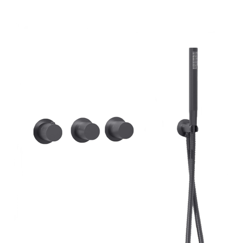 Fortifura Nebbio Ensemble combiné bain - mitigeur thermostatique - coude mural avec support de douchette - flexible de douche métallique - barre de douchette - Remplissage-vidage de baignoire - PVD gunmetal brossé SW1238039