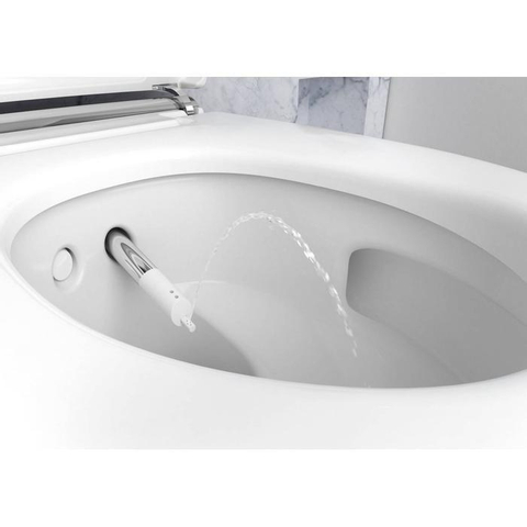 Geberit AquaClean Mera Comfort Douche WC - geurafzuiging - warme luchtdroging - ladydouche - softclose - glans/chroom afdekplaatje - glans wit verchroomd GA13633