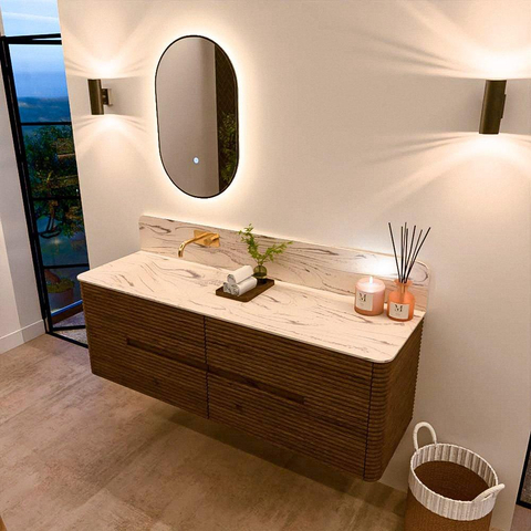 Mondiaz CIRO-DLUX Badkamermeubelset - 150x45x50cm - Solid surface wastafel Nata - 1 wasbak Links - zonder kraangaten - 4 lades - Dusk SW1533246