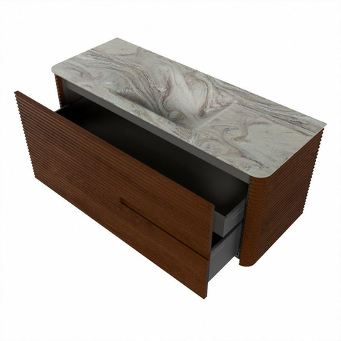 Mondiaz CIRO-DLUX Badkamermeubelset - 120x45x50cm - Solid surface wastafel Glace - 1 wasbak Midden - zonder kraangaten - 2 lades - Ruby SW1531671