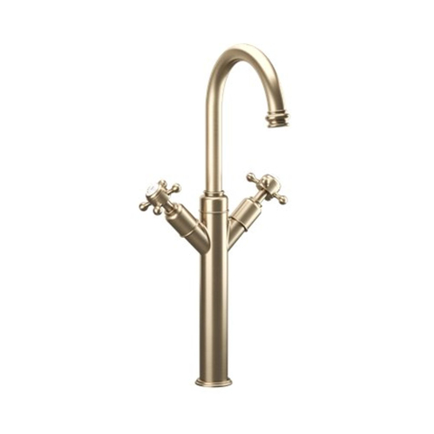 Crosswater Belgravia Wastafelkraan - hoog - zonder waste - uitloop 16.8cm - kruisgreep geborsteld - messing (goud) SW1176914