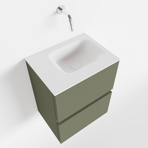 MONDIAZ ADA Toiletmeubel 40x30x50cm met 0 kraangaten 2 lades army mat Wastafel Lex links Solid Surface Wit SW472654