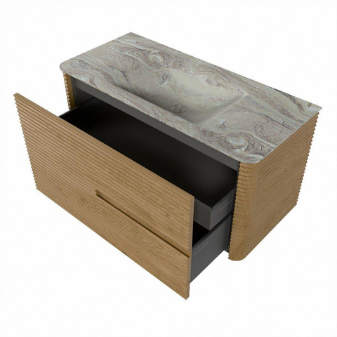 Mondiaz CIRO-DLUX Ensemble de meubles de salle de bains - 100x45x50cm - Plan vasque solid surface Glace - 1 vasque centrale - 1 trou de robinet - 2 tiroirs - Chêne SW1530810