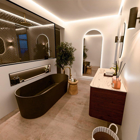Mondiaz CIRO-DLUX Meuble de salle de bains - 140x45x50cm - Plan vasque solid surface Nata - 1 lavabo à gauche - 1 trou de robinetterie - 4 tiroirs - Ruby SW1532048