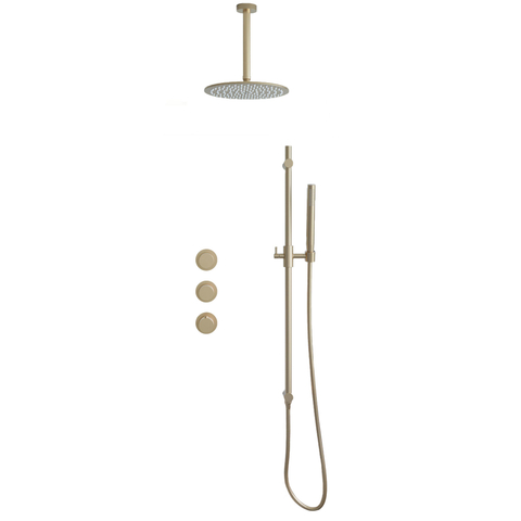 Fortifura Nebbio Regendoucheset - inbouwkraan - inbouwdeel - glijstang - doucheslang metaal - staaf handdouche - 20cm plafondarm - ronde hoofddouche - PVD - geborsteld messing (goud) SW1447136