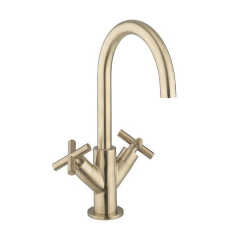 Crosswater MPRO Crosshead Wastafelkraan - met ronde uitloop en kruisgreep geborsteld - messing (goud) SW648388