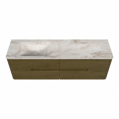 Mondiaz CIRO-DLUX Badkamermeubelset - 160x45x50cm - Solid surface wastafel Frappe - 1 wasbak Links - 1 kraangat - 4 lades - Dusk SW1532835