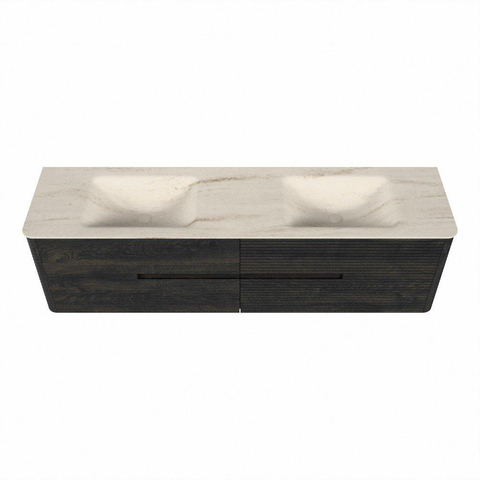 Mondiaz CIRO-DLUX Meuble de salle de bains - 180x45x50cm - plan vasque Solid Surface Meli - 2 vasques Double - sans trous de robinetterie - 4 tiroirs - Shadow SW1532546