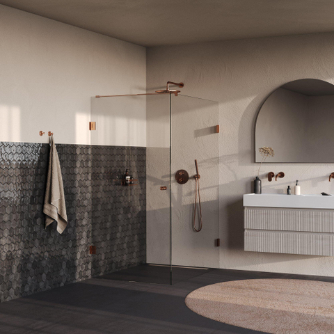 BRAUER Void Carving Douchecabine - 100x140x200cm - draaideur - glascoating - omkeerbaar - helder glas - geborsteld koper PVD SW1418096