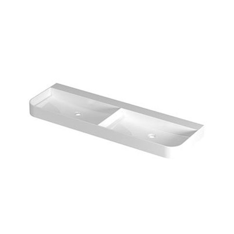 INK Duomo Wastafel - 140x45x10cm - opbouw - afgeronde hoeken - dubbele wasbak - zonder kraangat - polystone - glans wit SW1405770