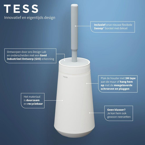 Tiger Tess Toiletborstelhouder met Swoop® borstel flexibel Wit Lichtgrijs SW877653