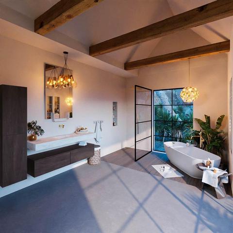 Mondiaz ALAN-DLUX Ensemble de meuble de salle de bain - 100x46cm - 2 tiroirs - vasque suspendue - sans trous de robinetterie - 2 au centre - Dark Brown (chêne foncé) SW1216128