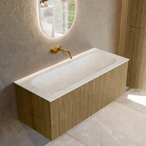 Mondiaz KURVE-DLUX Ensemble de meubles de salle de bains - 110x46x40cm - 1 tiroir - lavabo solid surface - central - sans trou de robinet - Dusk SW1414926