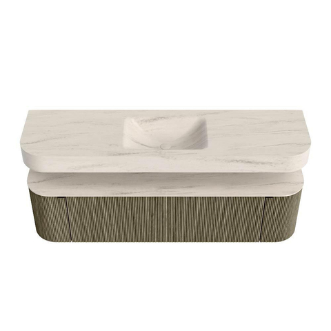 MONDIAZ THOR-DLUX 170cm meuble de salle de bains arrondi gauche + droite couleur Shadow avec 1 tiroir et 2 portes. Vasque suspendue CLOUD Milieu 1 trou de robinet couleur Meli. SW1465771