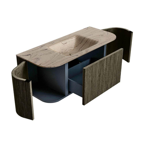 MONDIAZ KURVE-DLUX meuble de salle de bains 110cm arrondi gauche + droite couleur Shadow avec 1 tiroir et 2 portes. Lavabo CLOUD central sans trou de robinet Arena. SW1431295