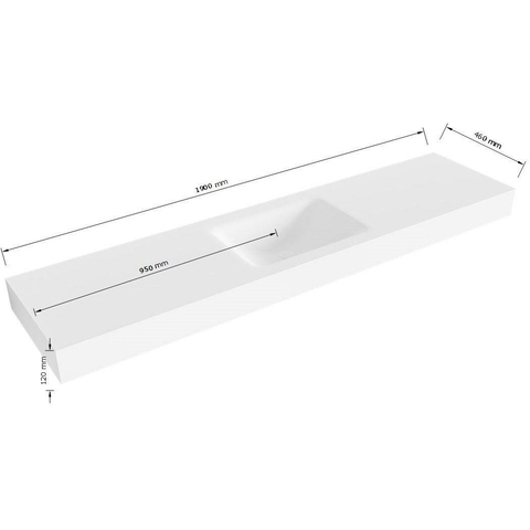 Mondiaz CLOUD wastafel - 190x46x12cm - wasbak midden - 1 kraangat - urban (zwart) SW1041054