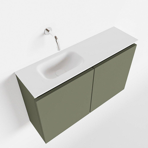 MONDIAZ TURE Toiletmeubel 80x23x50cm met 0 kraangaten 2 deuren army mat Wastafel Eden links Solid Surface Wit SW475003