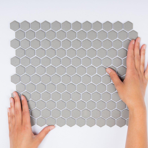 The Mosaic Factory London mozaïektegel - 26x30cm - wand en vloertegel - Zeshoek/Hexagon - Porselein Grey Mat SW62256