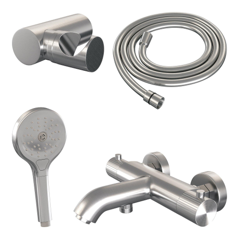 BRAUER Stripe Mitigeur thermostatique de douche SET 04 - en saillie - support mural - douchette 3 positions - flexible de douche - couleur inox brossé PVD SW1435043